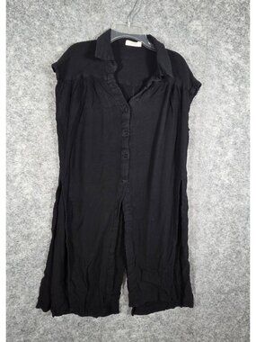 All Row Women’s Black Sleeveless Button Front Shift Dress Collared Office Casual
